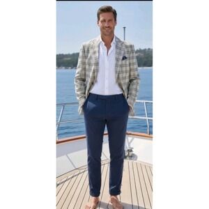 Murano Mens Slim Fit Plaid Sport Coat Blazer 44L / XL Long Jacket NWT Cream